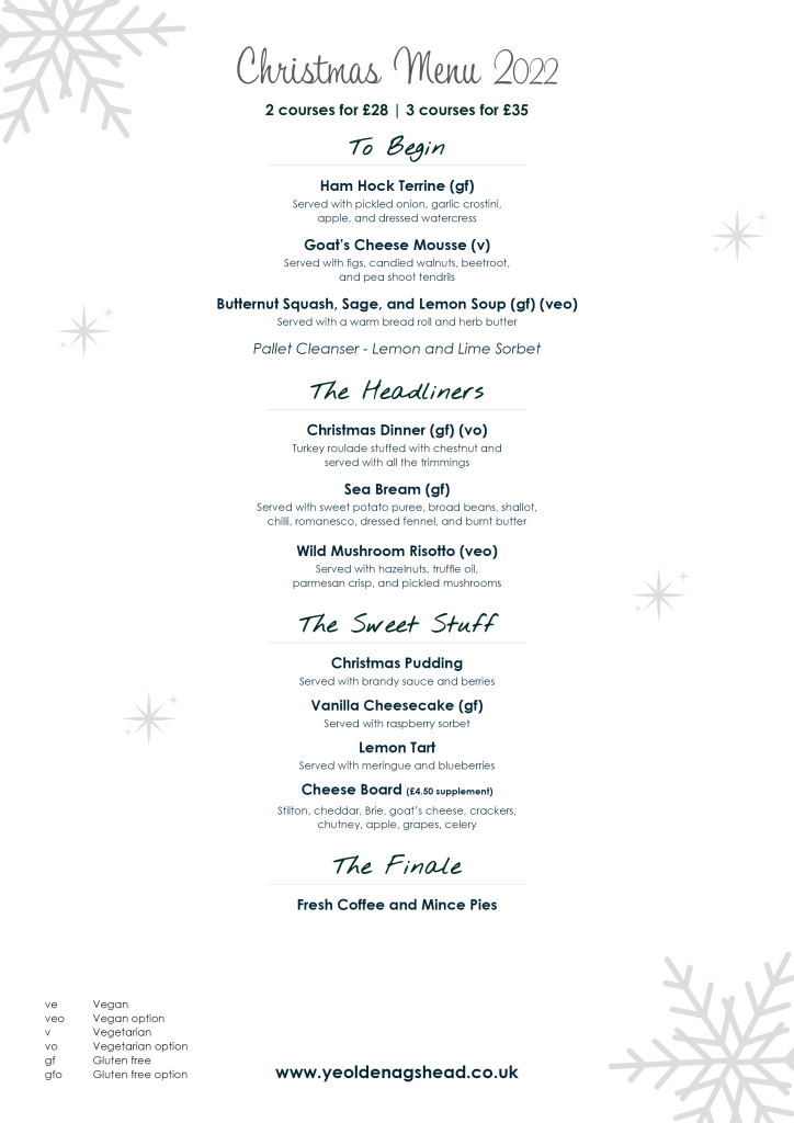 Christmas Menus Ye Olde Nags Head